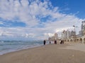 Panoramic view of Tel-Aviv beach, Mediterranean sea Royalty Free Stock Photo