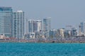 Panoramic view of Tel Aviv coast. Mediterranean Sea coastline in Tel Aviv Royalty Free Stock Photo