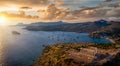 Panoramic view of the Temple of Poseidon at Cape Sounion at the edge of Attica, Greece