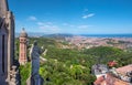 Panoramic view from the Temple of the Sacred Heart of Jesus at Mount Tibidabo in Barcelona