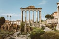 Panoramic view of temple of Vespasian and Titus is located in Rome Royalty Free Stock Photo