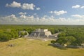 A panoramic view of the Temple of the Warriors out of jungle at Chichen-Itza. A Mayan ruin, in the Yucatan Peninsula, Mexico Royalty Free Stock Photo