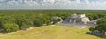 A panoramic view of the Temple of the Warriors out of jungle at Chichen-Itza. A Mayan ruin, in the Yucatan Peninsula, Mexico