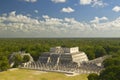 A panoramic view of the Temple of the Warriors out of jungle at Chichen-Itza. A Mayan ruin, in the Yucatan Peninsula, Mexico Royalty Free Stock Photo