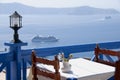 Panoramic view from a terrace overlooking the sea of Santorini