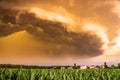 Panoramic view of a terrifying dark thunderstorm approaching Royalty Free Stock Photo