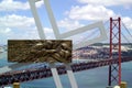 Panoramic view 25th of april bridge with cross, Lisbon - Portugal