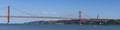 Panoramic view of the 25th of April Bridge in Lisbon, Portugal Royalty Free Stock Photo