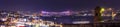 Panoramic view of Bosphorus Bridge at night time from Suleymaniye district. Istanbul, Turkey. Royalty Free Stock Photo