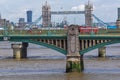 Panoramic view of Thames River and Tower Bridge in City of London, England, Great Britain Royalty Free Stock Photo