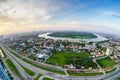 Panoramic view of Thanh Da peninsula, Ho Chi Minh city (aka Saigon) in sunset by fisheye lens, Vietnam