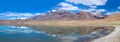 Panoramic view of Thatsang Karu salt water lake near Tso Moriri lake in Rupshu valley, Ladakh, Jammu and Kashmir state, North