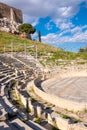 Panoramic view of Theatre of Dionysos Eleuthereus ancient Greek theater at slope of Acropolis hill in Athens, Greece