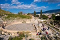 Panoramic view of Theatre of Dionysos Eleuthereus ancient Greek theater at slope of Acropolis hill in Athens, Greece
