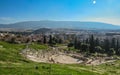 Panoramic view of the theatre of Dionysus, Acropolis mountain of Athens, Greece, Europe Royalty Free Stock Photo
