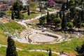 Panoramic view of Theatre of Dionysus or Dionysos ancient stone Greek theater at slope of Acropolis hill in Athens, Greece,