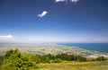 Panoramic view of Thermaikos Gulf and Khalkidiki or Halkidiki peninsula seen from Olympus mountains in Greece Royalty Free Stock Photo