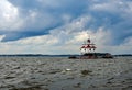 Panoramic view of the Thomas Point Shoal Lighthouse on the Chesapeake Bay in Maryland Royalty Free Stock Photo