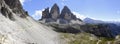 Panoramic view of the three Cime of Lavaredo Royalty Free Stock Photo