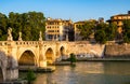 Tiber river and Lungotevere Tor di Nona embankment aside Ponte Sant`Angelo Saint Angel Bridge in historic center of Rome in Italy Royalty Free Stock Photo