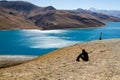 Panorama of Yamdrok Lake in Tibet Royalty Free Stock Photo