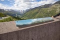 Panoramic view of the Timmelsjoch high alpine road in Texelgruppe nature reserve. Oetztal Alps, South Tyrol, Italy