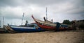 Panoramic view to Accra beach with the fishermans boat, Ghana