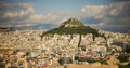 Panoramic view to Athens Greece from the ancient Acropolis temple Parthenon Royalty Free Stock Photo