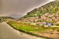 Panoramic view to Berat old town and Kisha e Shen Mehillit aka St. Michael church, Berat, Albania Royalty Free Stock Photo