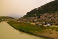 Panoramic view to Berat old town and Kisha e Shen Mehillit aka St. Michael church, Berat, Albania Royalty Free Stock Photo