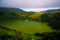 Panoramic view to Caldeira Funda lake at Flores island, Azores. Portugal Royalty Free Stock Photo