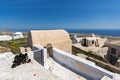 Panoramic view to castle of Pyrgos Kallistis, Santorini island, Thira, Greece