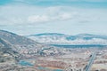 A panoramic view to caucasian mountains covered with the snow, a Royalty Free Stock Photo