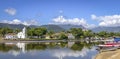 Panoramic view to the Church of Our Lady of Sorrow, historic town Paraty, Brazil Royalty Free Stock Photo