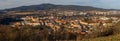 Panoramic view to city Cesky Krumlov in winter with hill Klet