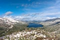 Panoramic view to Donner lake from Donner Pass, Sierra Nevada, Lake Tahoe area
