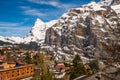 Panoramic view to Eiger peak from Murren, Bernese Oberland, Switzerland Royalty Free Stock Photo