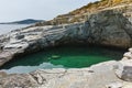 Panoramic view to Giola Natural Pool in Thassos island, Greece Royalty Free Stock Photo
