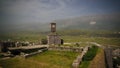 Panoramic view to Gjirokastra castle with the wall, tower and Clock, Gjirokaster, Albania Royalty Free Stock Photo