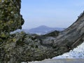 Panoramic view to the hill Hohenstaufen through a branch frame Royalty Free Stock Photo