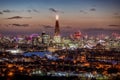 Panoramic view to the illuminated urban skyline of London, UK