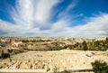 Panoramic view to Jerusalem Old city from Mount of Olives Jewish Cemetery