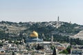 Panoramic view to Jerusalem Old city and the Temple Mount, Dome of the Rock, traditional living houses and surroundings. Royalty Free Stock Photo