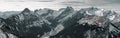 Panoramic view to the massif of Alpstein in the winter season Royalty Free Stock Photo
