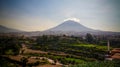 Panoramic view to misti mountain and Arequipa city from Yanahuara viewpoint, Arequipa, Peru