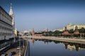 Panoramic view to Moscow Kremlin from bridge over Moscow river. Royalty Free Stock Photo