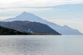 Panoramic view to mount Athos, Self-governed monastic state of Mount Athos Royalty Free Stock Photo