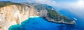 Panoramic view to the Navagio shipwreck beach on the Ionian island of Zakynthos, Greece