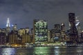Panoramic view to New York by night with UN building and illuminated Chrysler tower Royalty Free Stock Photo