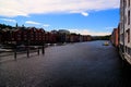 Panoramic view to Nidelva river and stilt houses, Trondheim, Norway